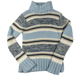 Euroad Sweater Womens Large Multi Striped Knit Acrylic Long Sleeve Turtleneck